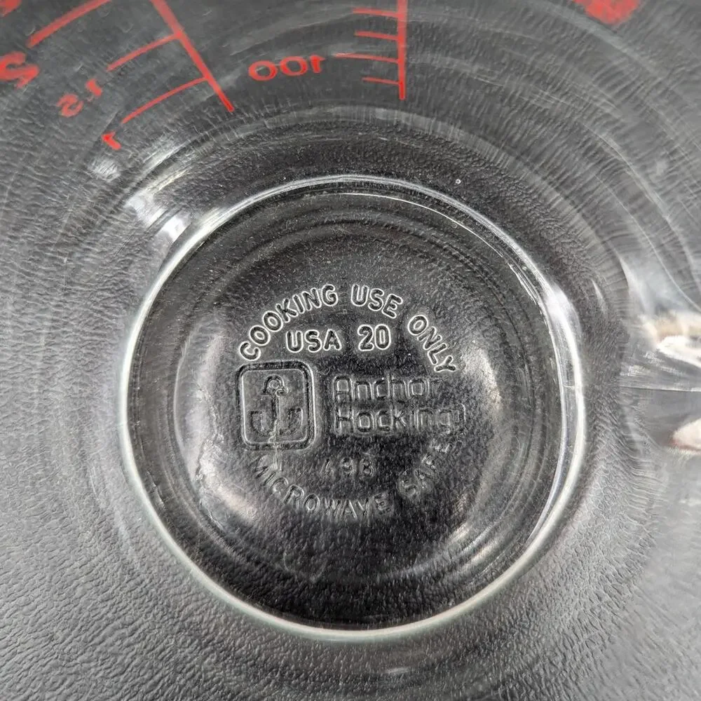 VINTAGE Fire-King 20 oz Glass Measuring Cup Vintage Red Lettering USA Made